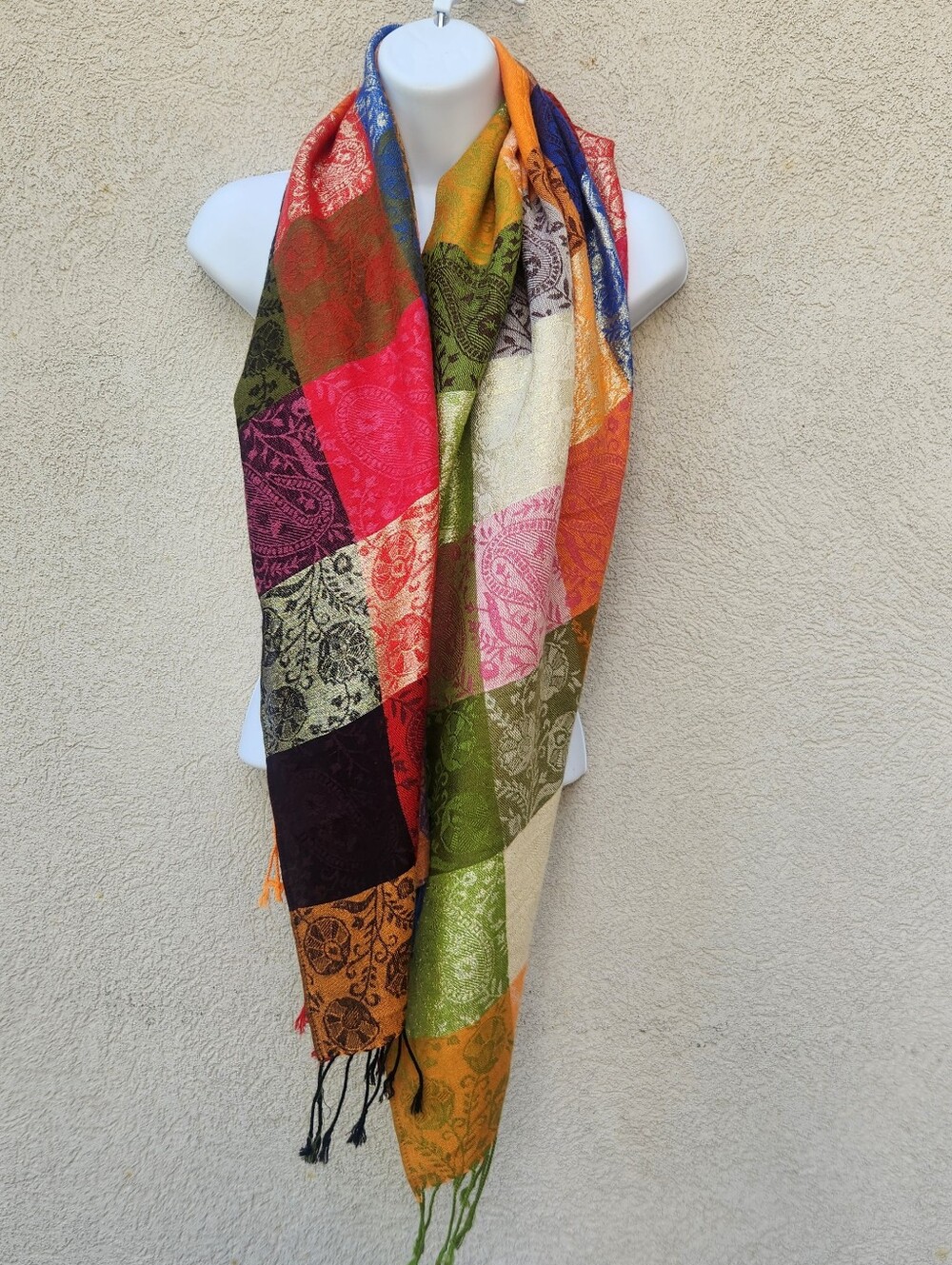 Pashmina Scarf Fringe Shawl Wrap Plaid Multicolor Colorful Summer Festival Boho